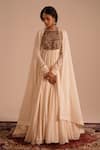 Buy_RICHA AHLUWALIA_Ivory Chanderi , Cotton, Jewelry Yoke Hand Embroidered Anarkali Set _at_Aza_Fashions