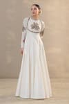 Buy_RICHA AHLUWALIA_Ivory Chanderi , Cotton, Beads, Jewelry Yoke Zardozi Anarkali Set _at_Aza_Fashions