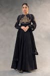 Buy_RICHA AHLUWALIA_Black Silk, Cotton, Chanderi Embroidery, Beads, Jewelry Yoke Anarkali Set _at_Aza_Fashions