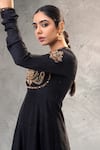 Buy_RICHA AHLUWALIA_Black Silk, Cotton, Chanderi Embroidery, Beads, Jewelry Yoke Anarkali Set _Online_at_Aza_Fashions