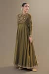 Shop RICHA AHLUWALIA Olive Green Chanderi , Cotton, Angrakha Yoke Dabka And Dori Anarkali Set at Aza Fashions Shop_RICHA AHLUWALIA_Olive Green Chanderi , Cotton, Angrakha Yoke Dabka And Dori Anarkali Set _at_Aza_Fashions