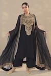 Buy_RICHA AHLUWALIA_Black Georgette Embroidery, Sequins, Beads, Zari Antique Gold And Kurta Set _at_Aza_Fashions