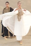 RICHA AHLUWALIA_Ivory Georgette Sequins, Beads, Embroidery, And Kurta Palazzo Set With Kaftan _Online_at_Aza_Fashions