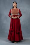 Buy_RICHA AHLUWALIA_Red , Cotton, Silk, Zardozi Hand Anarkali, Churidar And Dupatta _at_Aza_Fashions