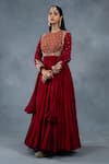 RICHA AHLUWALIA_Red , Cotton, Silk, Zardozi Hand Anarkali, Churidar And Dupatta _Online_at_Aza_Fashions