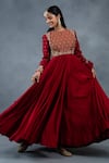 Buy_RICHA AHLUWALIA_Red , Cotton, Silk, Zardozi Hand Anarkali, Churidar And Dupatta _Online_at_Aza_Fashions