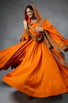 Buy_RICHA AHLUWALIA_Orange Chanderi Silk, Chanderi, Cotton Embroidery, Zardozi Anarkali Jacket Set _Online_at_Aza_Fashions