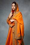 RICHA AHLUWALIA_Orange Chanderi Silk, Chanderi, Cotton Embroidery, Zardozi Anarkali Jacket Set _at_Aza_Fashions