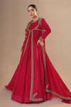 Buy_RICHA AHLUWALIA_Red Chanderi Silk, Chanderi, Cotton Satin Zardozi Jacket Anarkali Set _at_Aza_Fashions