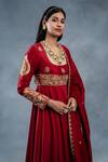RICHA AHLUWALIA_Red Chanderi Gota Patti, Embroidery, Zari, Tassels Scoop And Dabka Anarkali Set _Online_at_Aza_Fashions