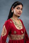 Shop_RICHA AHLUWALIA_Red Chanderi Gota Patti, Embroidery, Zari, Tassels Scoop And Dabka Anarkali Set _Online_at_Aza_Fashions