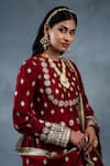 Buy_RICHA AHLUWALIA_Red Chanderi Gota Patti, Embroidery, Zari Round Neck And Zardozi Anarkali Set _Online_at_Aza_Fashions