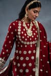 Shop_RICHA AHLUWALIA_Red Chanderi Gota Patti, Embroidery, Zari Round Neck And Zardozi Anarkali Set _Online_at_Aza_Fashions
