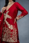 Buy_RICHA AHLUWALIA_Red Chanderi Embroidery, Zari V-neck Thread And Zardozi Sharara Set _Online_at_Aza_Fashions