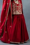 RICHA AHLUWALIA_Red Chanderi Embroidery, Zari V-neck Thread And Zardozi Sharara Set _at_Aza_Fashions