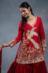 Buy_RICHA AHLUWALIA_Red Chanderi Embroidery, Zari V-neck Thread And Zardozi Sharara Set 