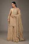Buy_RICHA AHLUWALIA_Beige Silk, Organza, Embroidery, Sequins, Lace Sharara Set _at_Aza_Fashions