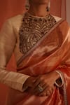 RICHA AHLUWALIA_Gold Tissue, Silk, Velvet Zari, Pure Saree With Zardozi Border And Blouse _Online_at_Aza_Fashions
