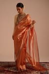 Shop_RICHA AHLUWALIA_Gold Tissue, Silk, Velvet Zari, Pure Saree With Zardozi Border And Blouse 