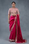 Buy_RICHA AHLUWALIA_Pink Chanderi Embroidery, Sequins, Zari Dabka And Pitta Work Saree With Blouse _at_Aza_Fashions