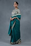 Buy_RICHA AHLUWALIA_Teal Chanderi Embroidery, Metallic Thread, Saree With Dabka And Pitta Work Blouse _Online_at_Aza_Fashions