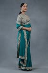 Shop_RICHA AHLUWALIA_Teal Chanderi Embroidery, Metallic Thread, Saree With Dabka And Pitta Work Blouse _Online_at_Aza_Fashions