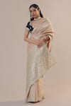 Buy_RICHA AHLUWALIA_Beige Chanderi Gota Patti, Zari, Embroidery Sweetheart Pani Saree And Blouse _at_Aza_Fashions