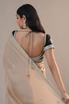 Shop_RICHA AHLUWALIA_Beige Chanderi Gota Patti, Zari, Embroidery Sweetheart Pani Saree And Blouse _at_Aza_Fashions