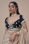 RICHA AHLUWALIA_Beige Chanderi Gota Patti, Zari, Embroidery Sweetheart Pani Saree And Blouse _Online_at_Aza_Fashions