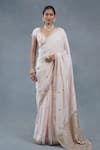 Buy_RICHA AHLUWALIA_Blush Silk Gota Patti, Zari, Embroidery V-neck And Zardozi Saree With Blouse _at_Aza_Fashions