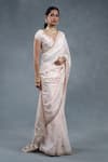 RICHA AHLUWALIA_Blush Silk Gota Patti, Zari, Embroidery V-neck And Zardozi Saree With Blouse _Online_at_Aza_Fashions