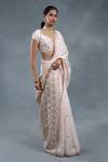 Shop_RICHA AHLUWALIA_Blush Silk Gota Patti, Zari, Embroidery V-neck And Zardozi Saree With Blouse _Online_at_Aza_Fashions