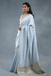 Buy_RICHA AHLUWALIA_Sky Blue Chanderi Gota Patti, Zari, Embroidery V-neck Saree And Padded Blouse _Online_at_Aza_Fashions