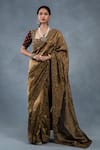 Buy_RICHA AHLUWALIA_Gold Velvet, Silk Embroidery, Metallic Thread, Zari Tissue Hand Saree And Blouse _at_Aza_Fashions