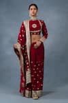 Buy_RICHA AHLUWALIA_Red Chanderi Gota Patti, Embroidery, Mirrors High Neck Hand Saree And Blouse _at_Aza_Fashions