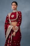 Shop_RICHA AHLUWALIA_Red Chanderi Gota Patti, Embroidery, Mirrors High Neck Hand Saree And Blouse _Online_at_Aza_Fashions