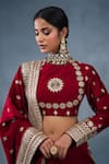RICHA AHLUWALIA_Red Chanderi Gota Patti, Embroidery, Mirrors High Neck Hand Saree And Blouse _at_Aza_Fashions