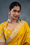 Shop_RICHA AHLUWALIA_Mustard Chanderi Embroidery, Zari Sweetheart Neck Silk Saree With Silver Buti _Online_at_Aza_Fashions
