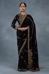 Buy_RICHA AHLUWALIA_Black Chanderi Embroidery, Stones, Zari, Zardozi Hand-embroidered Saree And Blouse _at_Aza_Fashions