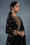 Shop_RICHA AHLUWALIA_Black Chanderi Embroidery, Stones, Zari, Zardozi Hand-embroidered Saree And Blouse _Online_at_Aza_Fashions