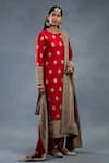 Buy_RICHA AHLUWALIA_Red Silk, Cotton, Chanderi Gota Patti, Zari, Sequins, Zardozi Buti Kurta Set _at_Aza_Fashions