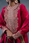 Buy_RICHA AHLUWALIA_Pink Chanderi Embroidery, Sequins, Metallic Silk Hand Kurta, Palazzo And Dupatta _Online_at_Aza_Fashions