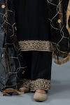 RICHA AHLUWALIA_Black Silk, Organza Embroidery, Metallic Habutai Zardozi Kurta And Palazzo Set _Online_at_Aza_Fashions
