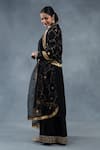 Shop_RICHA AHLUWALIA_Black Silk, Organza Embroidery, Metallic Habutai Zardozi Kurta And Palazzo Set _at_Aza_Fashions