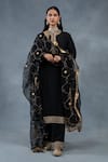 Buy_RICHA AHLUWALIA_Black Silk, Organza Embroidery, Metallic Habutai Zardozi Kurta And Palazzo Set _at_Aza_Fashions