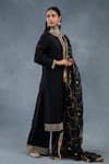 RICHA AHLUWALIA_Black Silk, Organza Embroidery, Metallic Habutai Zardozi Kurta And Palazzo Set _at_Aza_Fashions