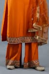 RICHA AHLUWALIA_Orange Silk, Organza Embroidery, Habutai Zardozi Kurta Palazzo And Dupatta Set _Online_at_Aza_Fashions