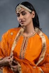 RICHA AHLUWALIA_Orange Silk, Organza Embroidery, Habutai Zardozi Kurta Palazzo And Dupatta Set _at_Aza_Fashions