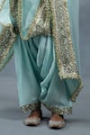 RICHA AHLUWALIA_Blue , Organza Embroidery, Fringe Habutai Kurta Salwar And Dupatta Set _Online_at_Aza_Fashions