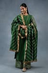 RICHA AHLUWALIA_Green Silk, Gota Patti, Embroidery, Fringe Stripe Kurta Set _Online_at_Aza_Fashions